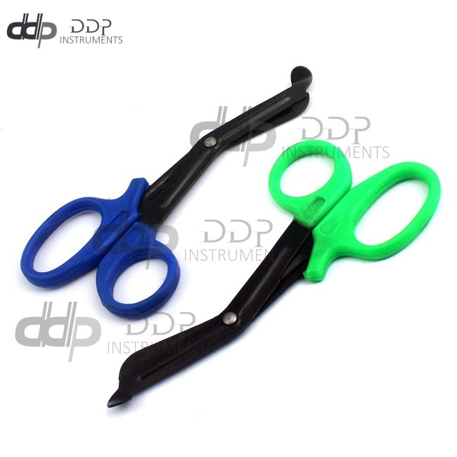 2 (Blue Green) Fluoride Black Coated Trauma Paramedic EMT Shears Scissors 5.5"