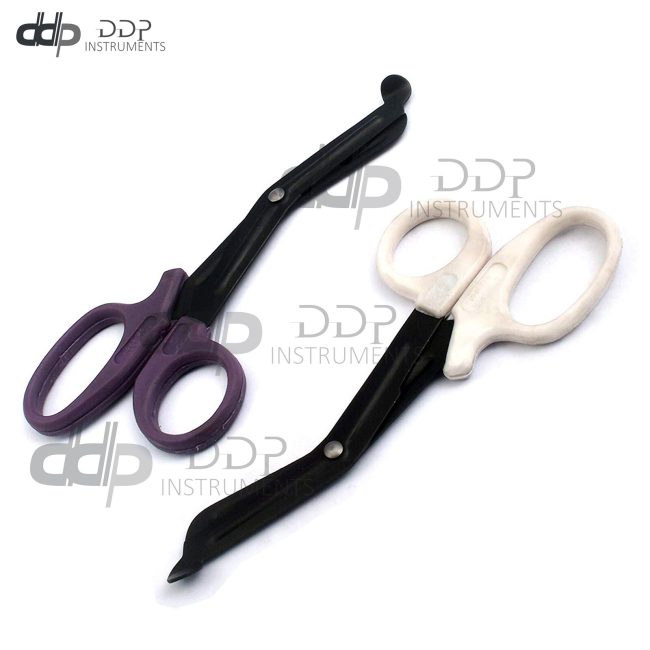2 (Purple White) Fluoride Black Coated Trauma Paramedic EMT Shears Scissors 5.5"
