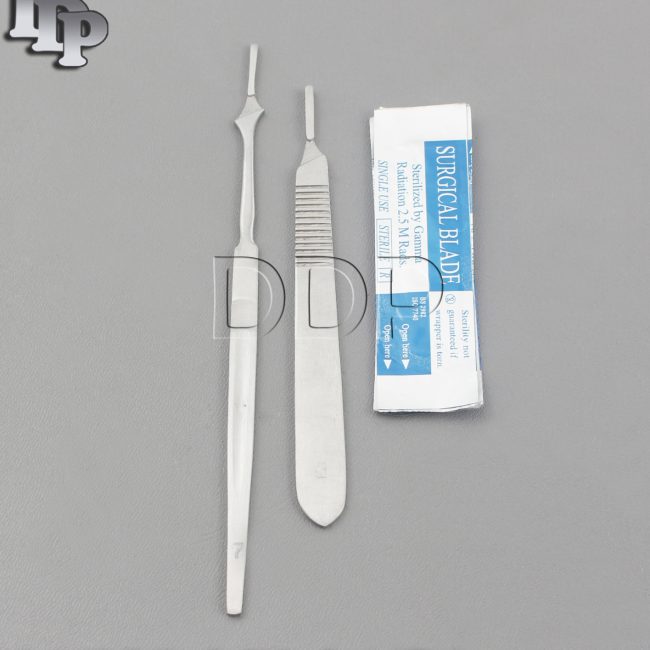 2 STAINLESS STEEL SCALPEL KNIFE HANDLE #7 #3 + 10 SURGICAL STERILE BLADES #11