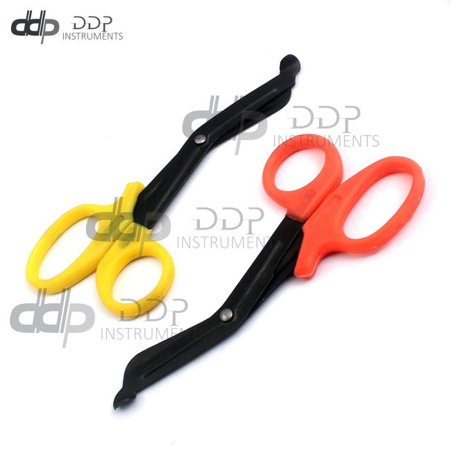 2 (Yellow Orange) Fluoride Black Coated Trauma Paramedic EMT Shear Scissor 5.5''