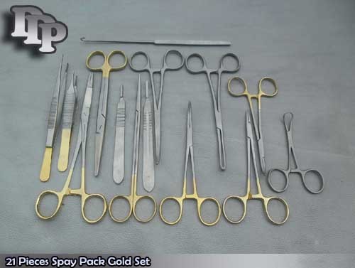 21 Pieces Spay Pack Gold Set Surgical Instruments, DS-1067