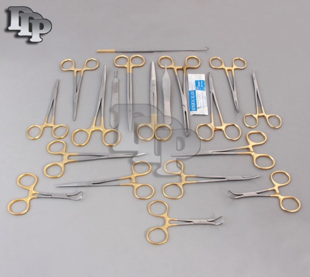 24 GOLD HANDLE FELINE CANINE STUDENT DISSECTION SPAY PACK KIT WITH BLADES #15