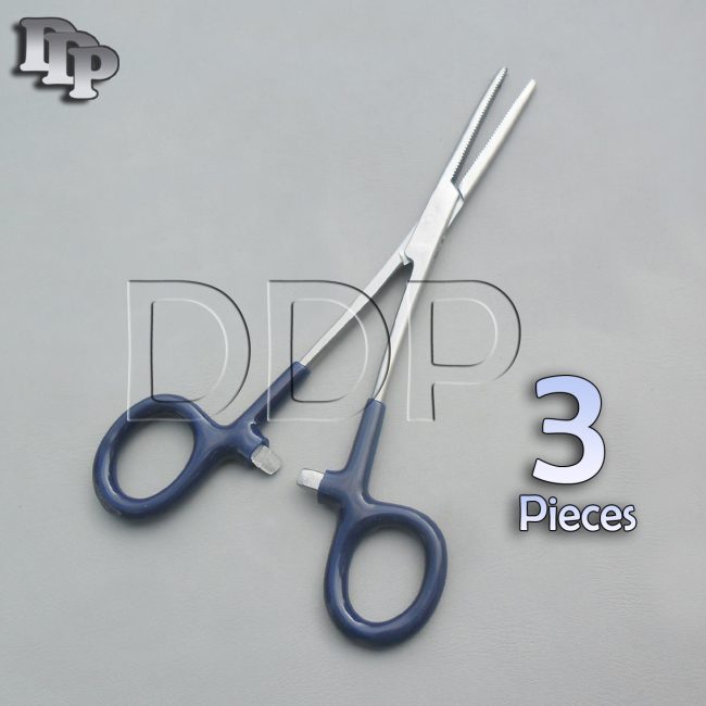 3 Hemostat Pean Forceps Surgical Instruments, Blue Dep Handle 6" Straight