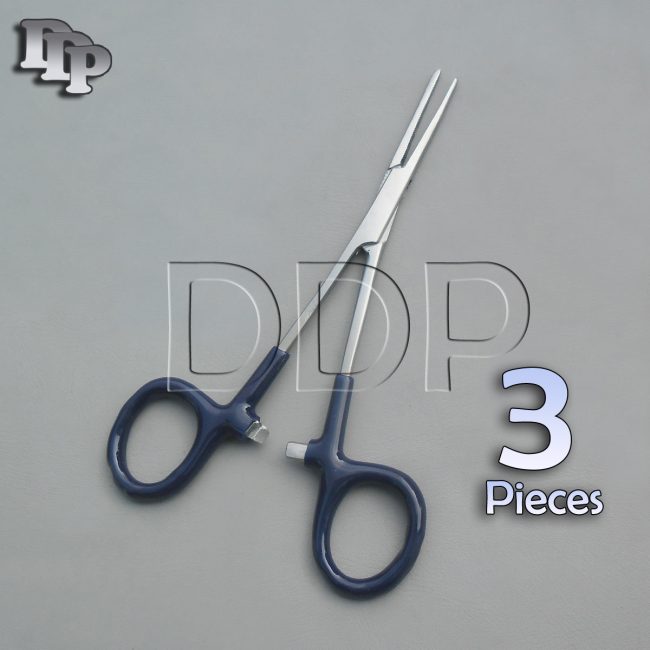 3 Hemostats Crile Forceps Surgical Instruments, Blue Dep Handle 5.50" Straight