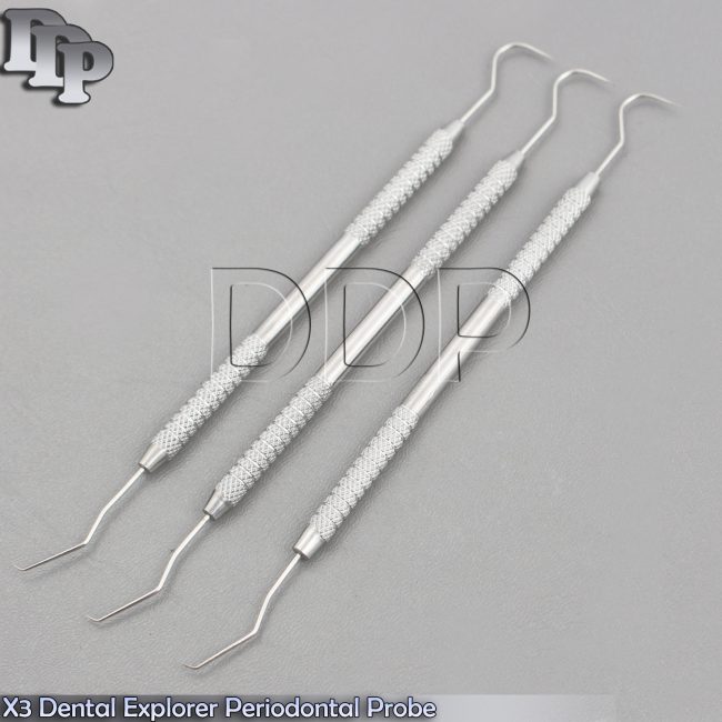 3 PcsDouble Ended Explorer Dental Surgical Perio Tooth Cleaning Scraper Hygiene