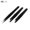 3 Slant & Pointed Tweezers Sets Eyebrow Ingrown Facial & Nose Hair (Black) Color