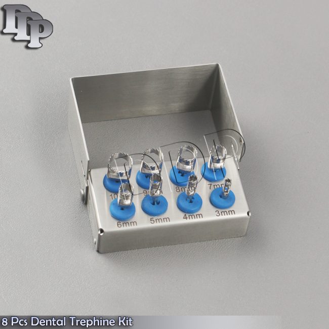 8 Pcs Dental Trephine Kit Surgical Oral Surgery With FREE Bur Holder New