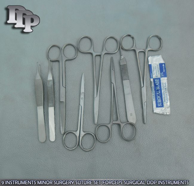 9 INSTRUMENTS MINOR SURGERY SUTURE SET FORCEPS DS-704