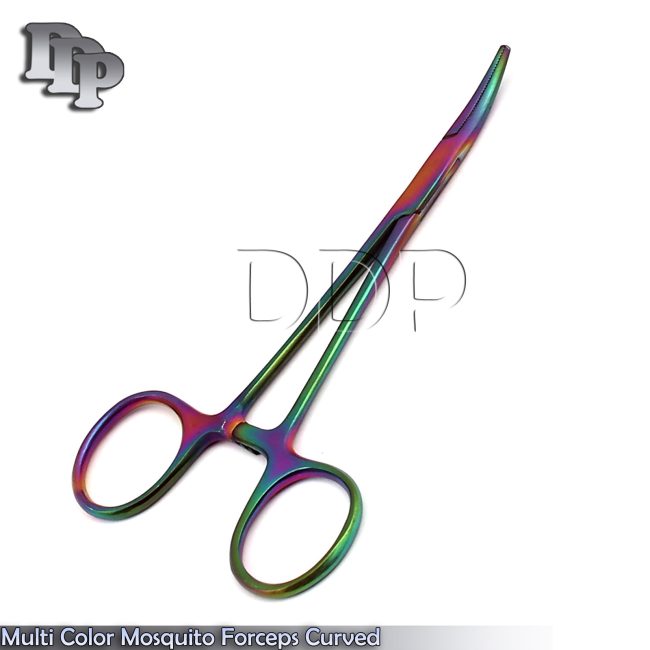 CURVED MOSQUITO FORCEPS 5" HEMOSTAT MULTI-COLOR HIGH GRADE STAINLESS STEEL