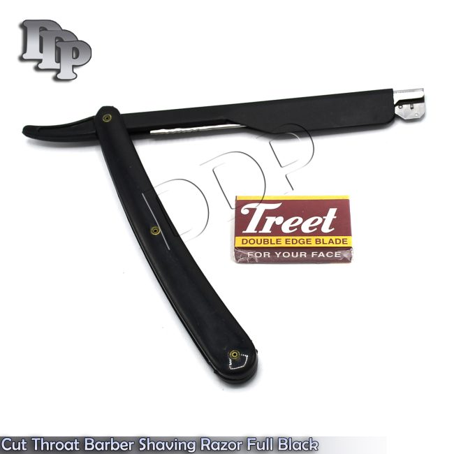 Cut Throat Barber shaving Razor Full Black + 10 Free Blades BTS-184