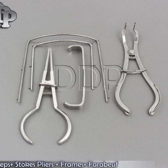 Dental Rubber Dam Set Ivory Forceps+ Stokes Pliers + Frames+ Farabeuf DN-451