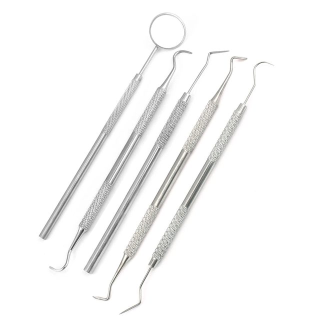 Dental Scaler Pick German Steel Tools with Inspection Mirror Set 5 Pieces-DENTAL