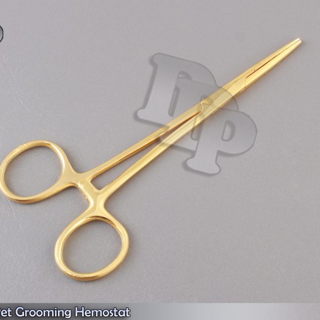 Dog Cat Pet Grooming Hemostat Hair Puller 5.5"(Full Gold)