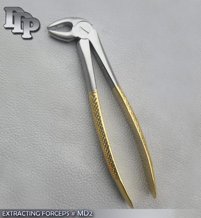 EXTRACTING FORCEPS MD 2 GOLD PLATED DENTAL SURGICAL INSTRUMENTS