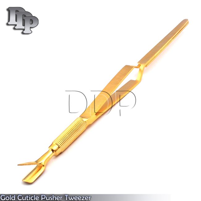 Gold Cuticle Pusher Tweezer 7'' Acrylic Nail Pincher Tool Magic Want