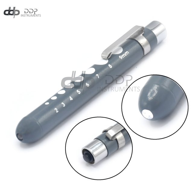 Gray Reusable Nurse Penlight Pocket Medical LED with Pupil Gauge PL-019