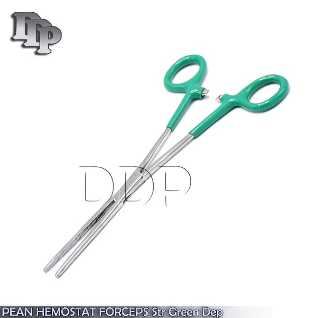Green Vinyl Grip Handle Stainless Hemostat Forceps Straight Serrated 8"