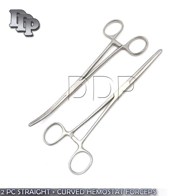 HEMOSTATS / LOCKING FORCEPS 12" NEW 1 curved 1 straight