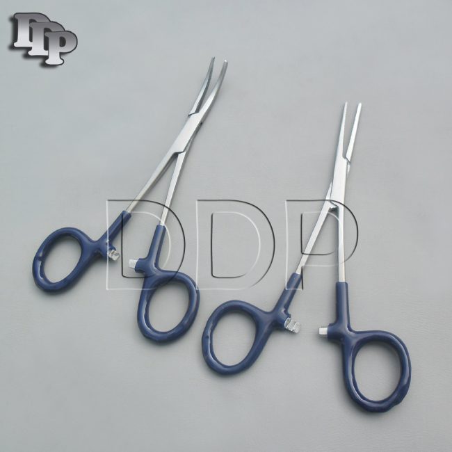 Hemostats Crile Forceps Surgical Blue Dep Handle 6" Straigt + Curved