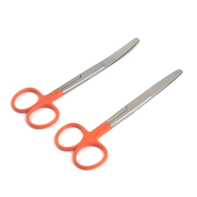 Lot Of 2 Pcs Operating Scissors 5.5" Blunt/Blunt Str+Cvd Color Handle (Orange)