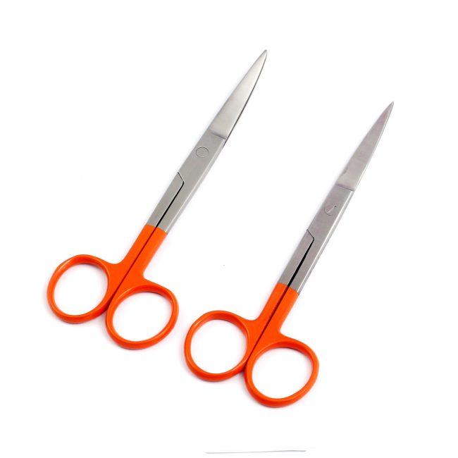 Lot Of 2 Pcs Operating Scissors 5.5" Sharp/Sharp Str+Cvd Color Handle (Orange)