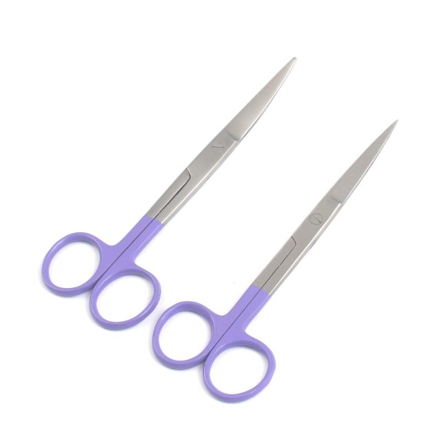 Lot Of 2 Pcs Operating Scissors 5.5" Sharp/Sharp Str+Cvd Color Handle (Purple)