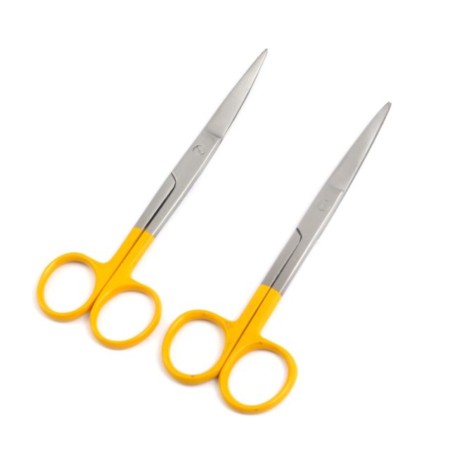 Lot Of 2 Pcs Operating Scissors 5.5" Sharp/Sharp Str+Cvd Color Handle (Yellow)