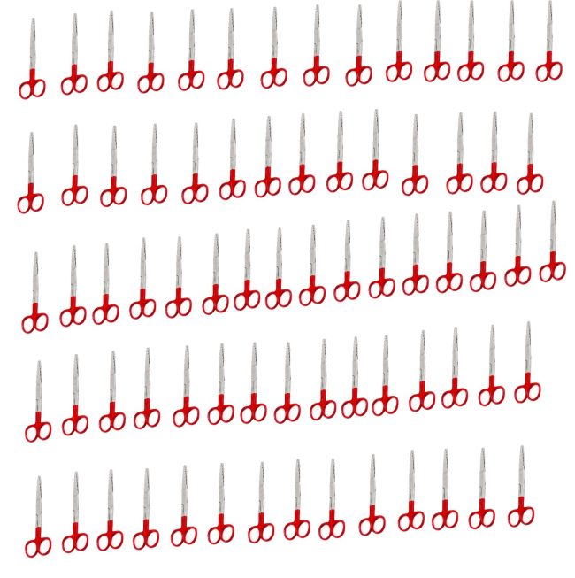 Lot Of 70 Pieces Operating Scissors 5.5" Sharp Blunt Straight Color Handle (RED)