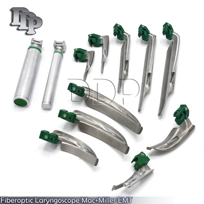 New Fiber Optic Mac + Miller Laryngoscope Set (LED Light) White Set of 12