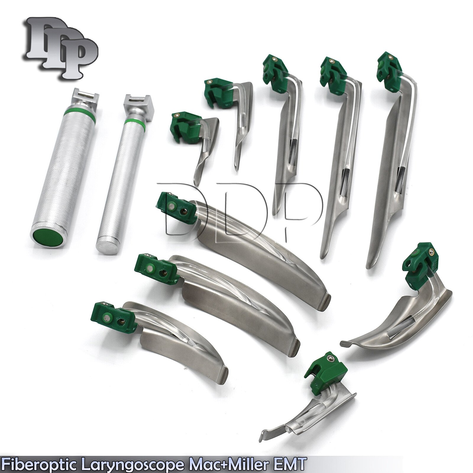 New Fiber Optic Mac + Miller Laryngoscope Set (LED Light) White Set of 12