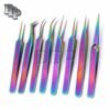 New Premium Grade 8 Pieces Stainless Steel Multi Color Eyelash Extension Tweezer