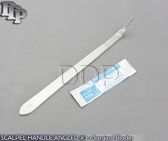 PREMIUM GRADE SCALPEL HANDLE ANGLED #3 LONG + 10 EACH #15 SURGICAL BLADE