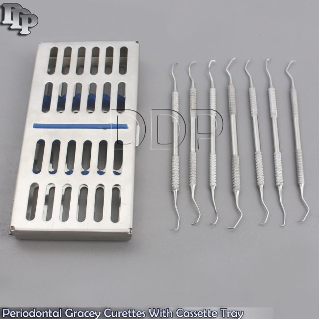 Periodontal Gracey Curettes 7 Pcs Dental Instruments Mesh Tray Cassette Box Kit
