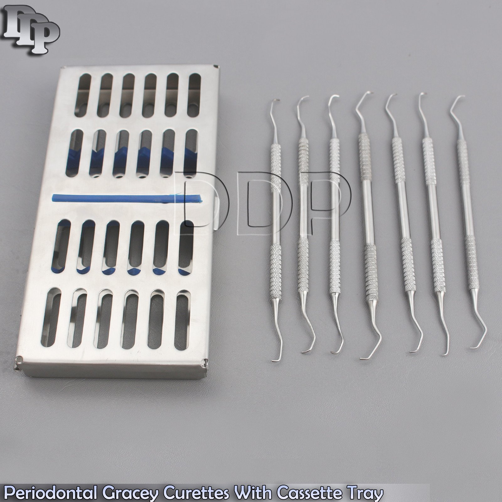 Periodontal Gracey Curettes 7 Pcs Dental Instruments Mesh Tray Cassette Box Kit