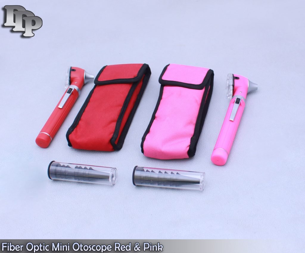 Pro Physician 2.5V Halogen Light FiberOptic Otoscope Diagnost Set Pink & Red