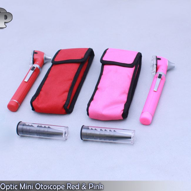 Pro Physician 2.5V Halogen Light FiberOptic Otoscope Diagnost Set Pink & Red