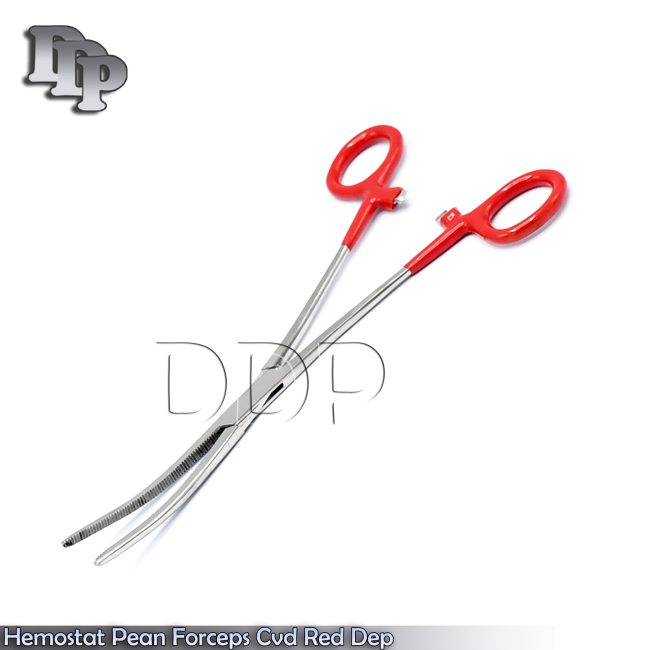 ROCHESTER PEAN HEMOSTAT FORCEPS CURVED SERRATED TIP 8"-RED DEP