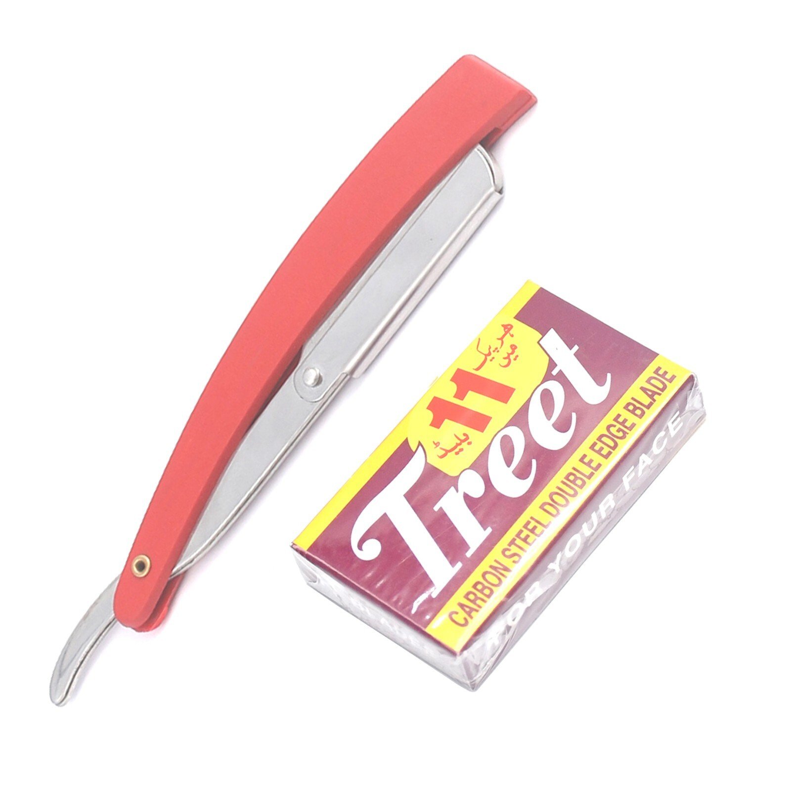Red Straight Barber Edge Razor Folding Shaving Knife W/ 11 Blades Razor BTS-721 - Image 3
