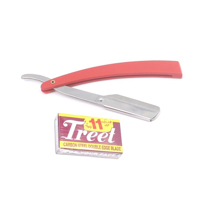 Red Straight Barber Edge Razor Folding Shaving Knife W/ 11 Blades Razor BTS-721