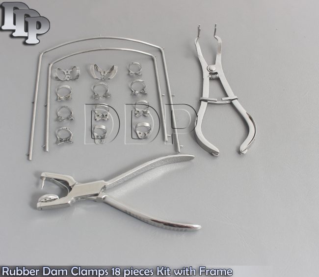 Rubber Dam Clamps 18 pieces Kit with Frame Rubber Dam Surgical Instrumen DN-2077