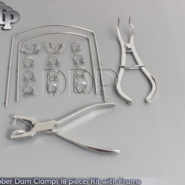 Rubber Dam Clamps 18 pieces Kit with Frame Rubber Dam Surgical Instrumen DN-2077