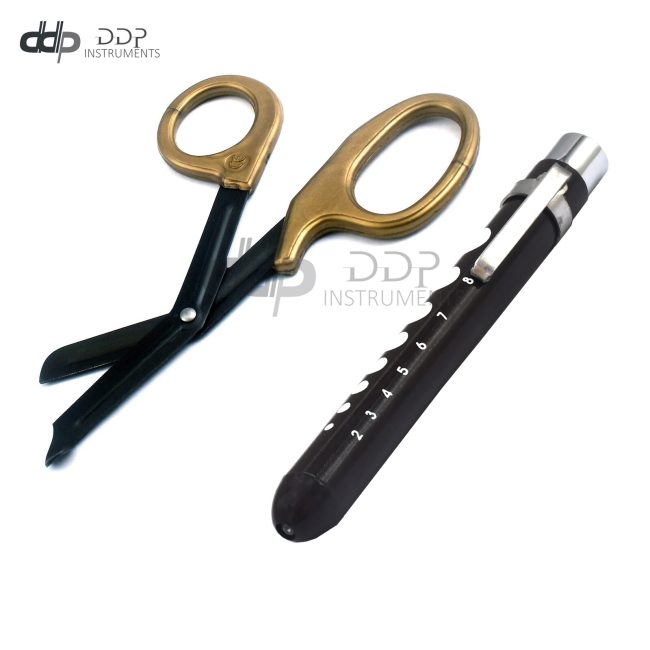 SERRATED TRAUMA SCISSORS 7.5" FLUORIDE COATED EMT PARAMEDIC SHEARS-W/PEN LIGHT