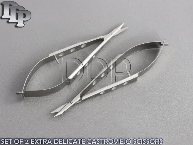 SET OF 2 EXTRA DELICATE CASTROVIEJO MICRO SURGERY SCISSORS 4" STRAIGHT+CURVED
