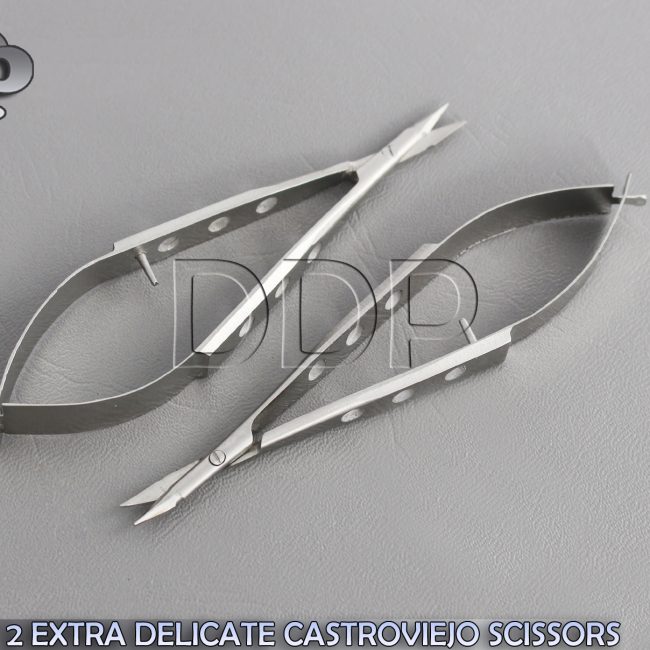 SET OF 2 EXTRA DELICATE CASTROVIEJO MICRO SURGERY SCISSORS 4" STRAIGHT+CURVED