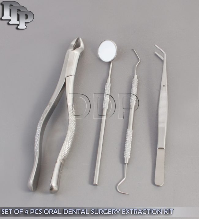 SET OF 4 PCS ORAL DENTAL SURGERY EXTRACTION KIT WITH EXTRACTING FORCEPS #10S