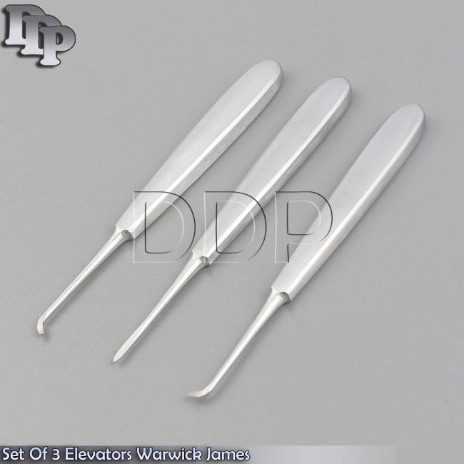 Set Of 3 Warwick James Elevators Straight & left Right Root Tooth Extractor Kit