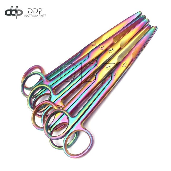 Set Of 5 Multi Titanium Color Rainbow Mayo Scissors 5.5"Straight Stainless Steel
