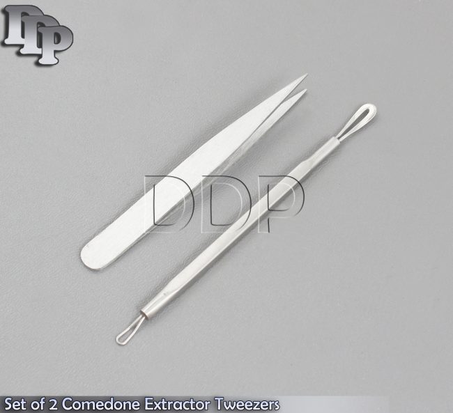 Set of 2 Comedone Extractor Tweezers Blackhead Remover Hair Plucking Tweezers
