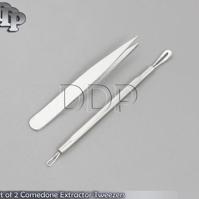 Set of 2 Comedone Extractor Tweezers Blackhead Remover Hair Plucking Tweezers