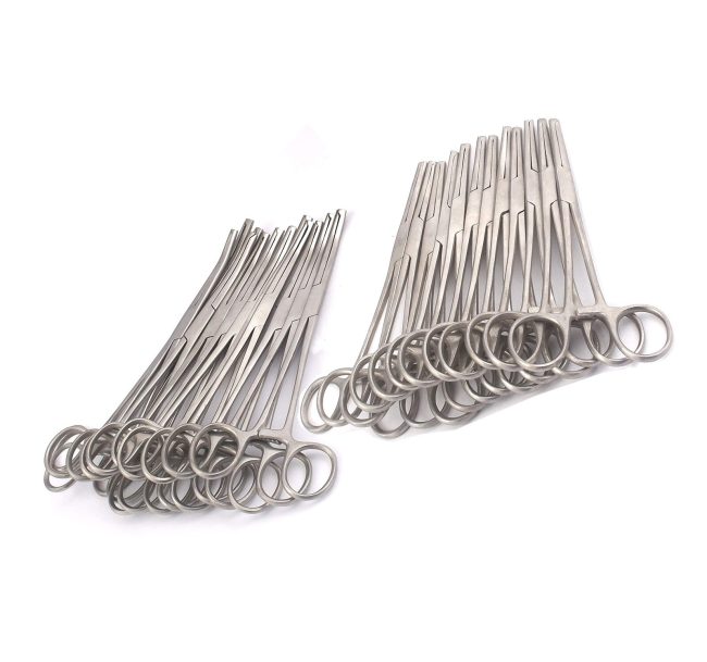 Set of 24 KOCHER HEMOSTAT Forceps 8" Straight+Curved Stainless Steel